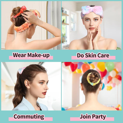 LEOBRO Makeup Headband, 3pcs Headband for Washing Face, Spa Headband, Skin Care Headband with 3pcs Hair Scrunchies