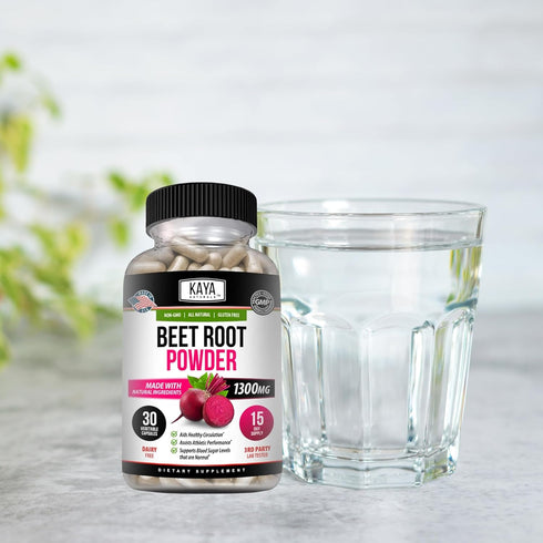 Kaya Naturals Premium Organic Beet Root Powder - 30 Count for Healthy Circulation and Nitric Oxide Flow