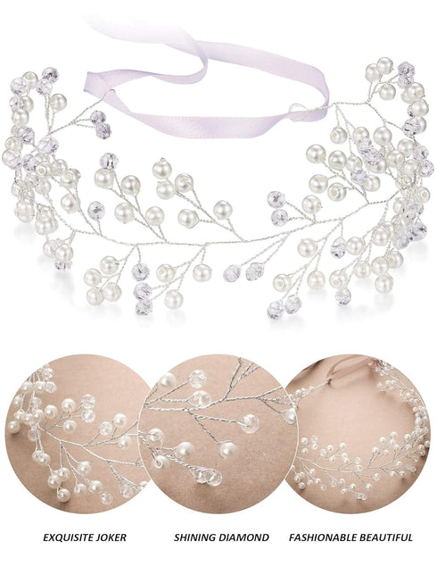 WILLBOND 2 Pieces Flower Girls Headpiece, Princess Wedding Faux Pearls Rhinestone Headband Tiara