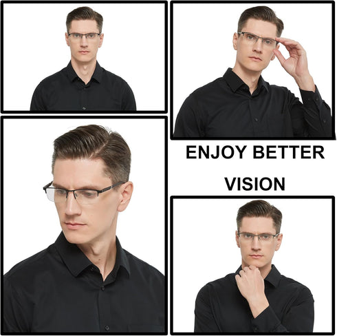 Blue Light Filtering Reading Glasses 5 Pack, Metal Half-Frame Spring Hinges Readers for Men, Anti Glare UV Protection
