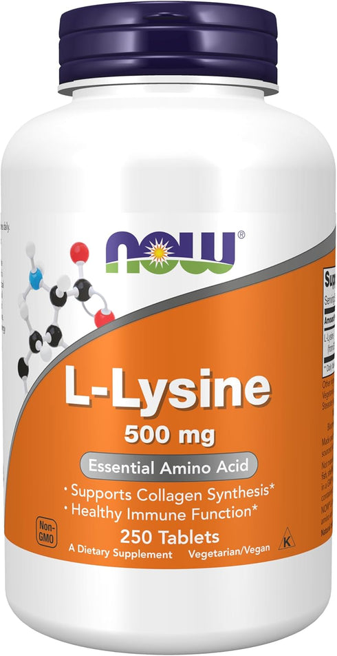 NOW Supplements L-Lysine 500 mg - Amino Acid Supplement, 250 Tablets