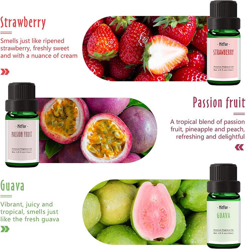 MitFlor Premium Fruit Essential Oils - 6x10ml Fragrance Oil for Candle Soap Making, Summer Diffuser Scents