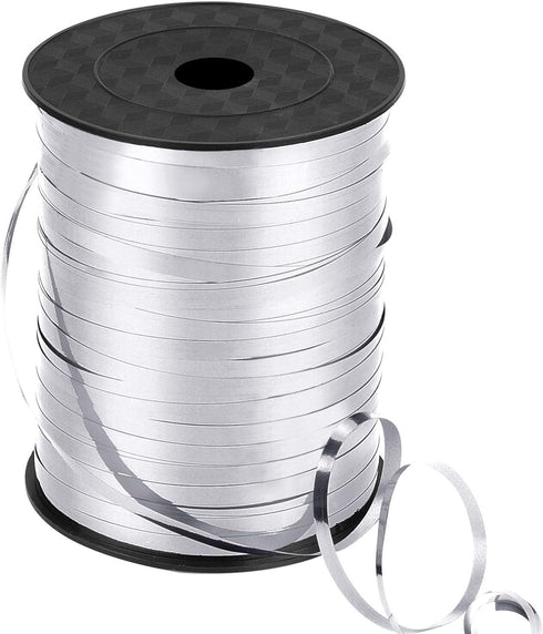 3/16 Inch Crimped Curling Ribbon, 500 Yard Spool for Christmas Balloons or Gift Wrapping (Metallic Silver)
