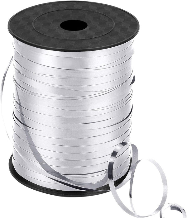 3/16 Inch Crimped Curling Ribbon, 500 Yard Spool for Christmas Balloons or Gift Wrapping (Metallic Silver)