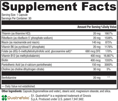 XYMOGEN Vitamin B Complex - B Activ, Activated B Vitamins with Benfotiamine, 30 Capsules for Adrenal & Immune Support