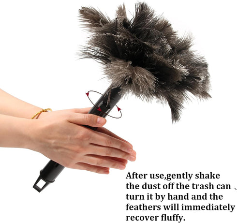 Retractable Ostrich Feather Duster for Cleaning, Fluffy Natural Feather Duster with Retractable Handle, 15 inch