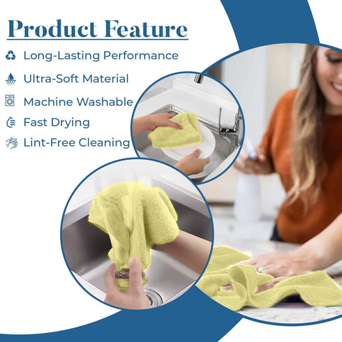 Dan River Tear Away Microfiber Cleaning Towel Roll - 30 Pack, 12x12 Inch Reusable Cloths for Scratch-Free Cleaning