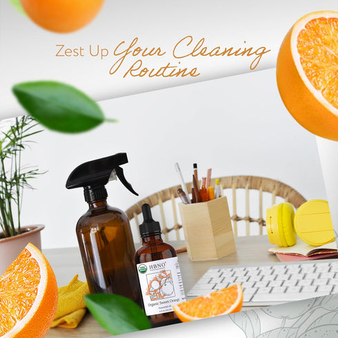 HBNO Organic Orange Essential Oil - Huge 4 oz (120ml) Value Size, USDA Certified Organic for Aromatherapy