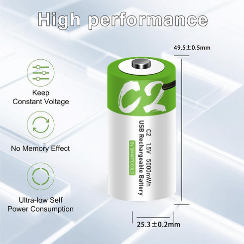 Lankoo 4pcs 1.5V 3300mAh 5000mWh 2.5 1200x C Battery USB Type-C C Rechargeable Batteries, High Capacity Hours Fast