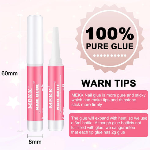 MEKK Nail Glue, Super Strong & Long-Lasting Adhesive for Acrylic Nails, Press Ons, Nail Tips, 0.07OZ/PCS (12PCS)