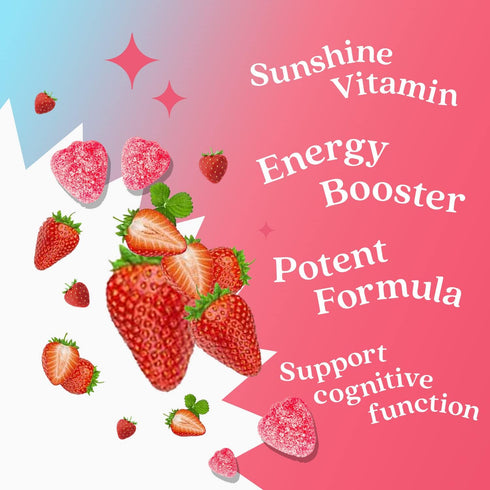 BeLive Vitamin D3 Gummies with B12 - 60 Ct Immune Support, Strawberry Flavor for Bone & Muscle Strength
