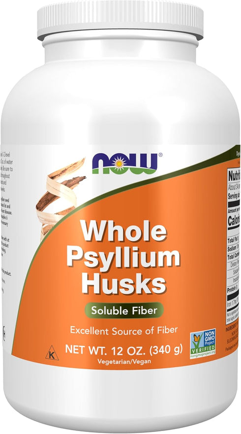 NOW Supplements Whole Psyllium Husks, Granule, 12-Ounce, Non-GMO Project Verified, Soluble Fiber