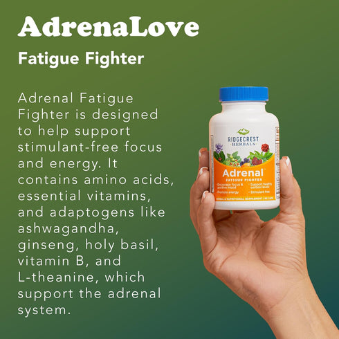 Ridgecrest Herbals AdrenaLove, Stress and Energy Support Supplement, 60 Vegan Caps, 30 Serv