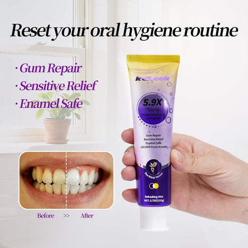 Teeth-150MIN Purple Whitening Toothpaste -Tone-Up Formula,Stain Remover, Plaque Remover,Appropriate for Sensitive Mint
