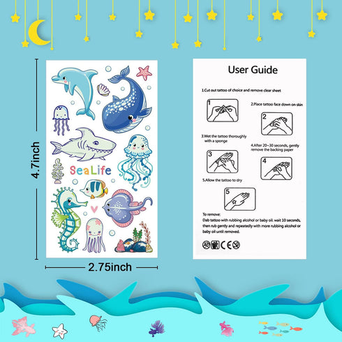Partywind 130 Styles Luminous Shark Temporary Tattoos for Kids, Glow Shark Birthday Decorations Party Favors (10 Sheets)