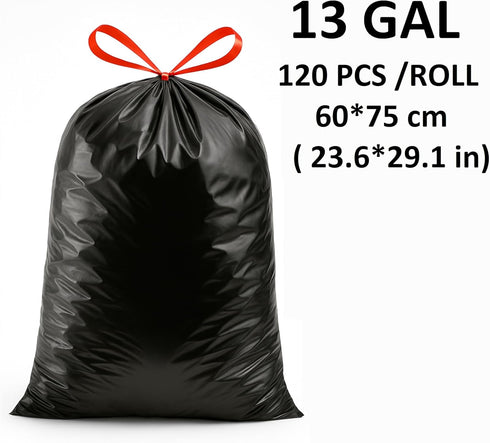 San Zooni 13 (120 Count) Commercial Gallon Drawstring Trash Bags Heavy Duty Black Garbage Bags, Leak & Tear Resistant