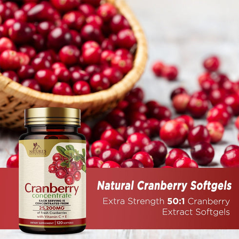 Cranberry Concentrate Extract Supplement with Vitamin C & E, 25,200mg for Urinary Tract Health, 120 Softgels
