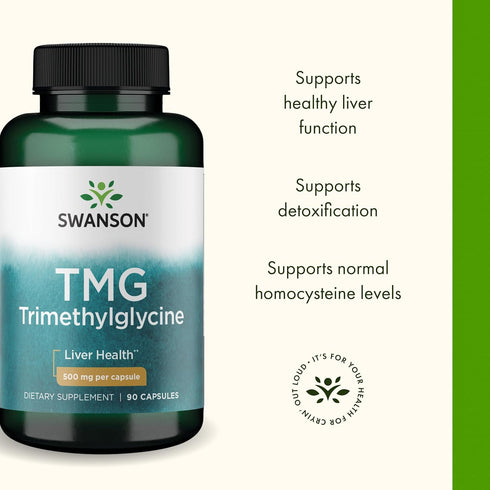 Swanson TMG Trimethylglycine - Amino Acid Supplement for Healthy Liver Function & Heart Health Support (90 Capsules,