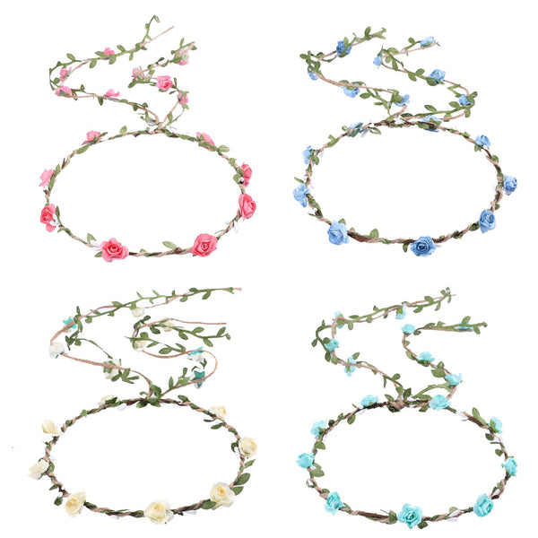 Whaline 4 Pcs Bohemian Style Floral Wreath Headbands - Flower Crown Headdress for Wedding Bride Party Festivals (4