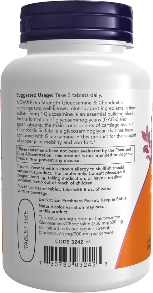 NOW Supplements Glucosamine & Chondroitin Extra Strength, 60 Tablets, Sulfate Forms