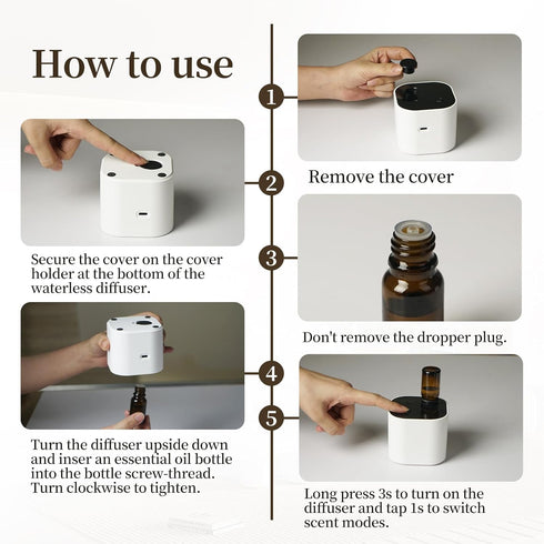 Operated,3 10ml Waterless Essential Oil Diffuser,Portable Scent Diffuser with Battery Mist Modes,Fast Charging,Mini