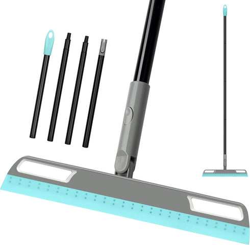 Multifunction Magic Broom, Silicone Floor Squeegee Broom with 59" Long Handle for Cleaning, Blue