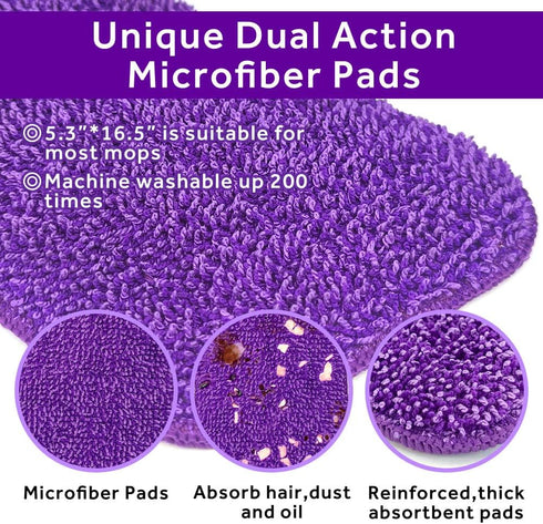 16.5 inch Microfiber Replacement Mop Pads Reusable - 3 Pack Flat Replacement Heads for Wet Or Dry Floor Cleaning Purple¡