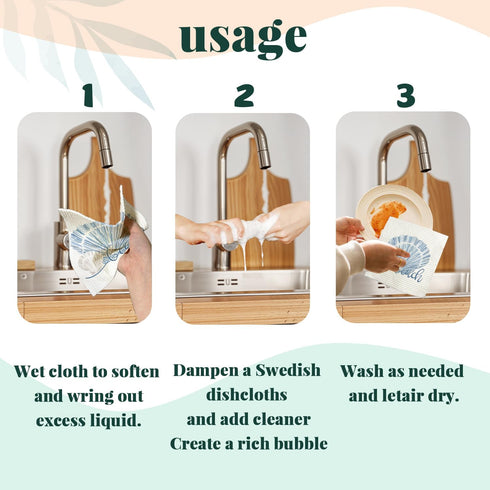 LARTSFRO 4 Pack Beach Ocean Swedish Dishcloths for Kitchen, Shells Swedish Dish Cloths for Ocean, Dish Towels