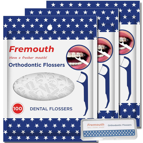 Orthodontic Flossers for Braces - Ortho Dental Floss Picks, 100 Count (Pack of 3) with Travel Case