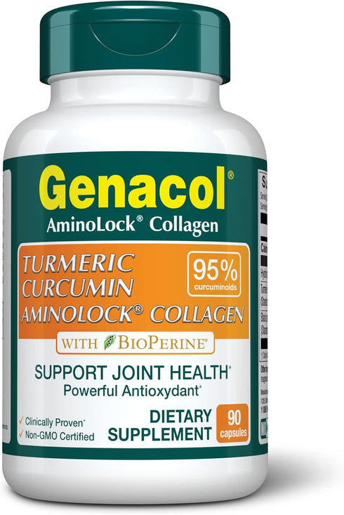 Genacol Turmeric Curcumin Collagen Supplement with 95% Curcuminoids, Black Pepper & AminoLock - 90 Capsules