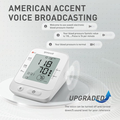 yuwell Blood Pressure Monitor, Digital Upper Arm Cuff Machine for Home Use, Large Display, 99 Readings, Voice