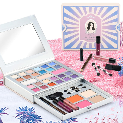 Color Nymph Makeup Kit for Teens, All-in-One Set with 24 Colors Eyeshadow, Lip Glosses, Eyeliner, Brushes, and Mirror