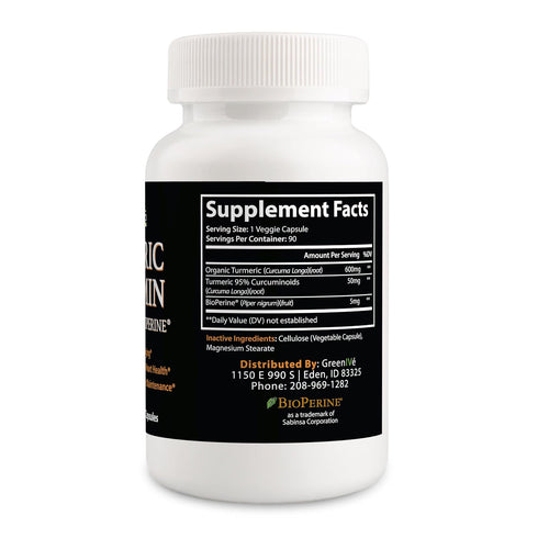 GreenIVe Turmeric Curcumin with BioPerine - 90 Capsules with Curcumin 46X Higher Absorption