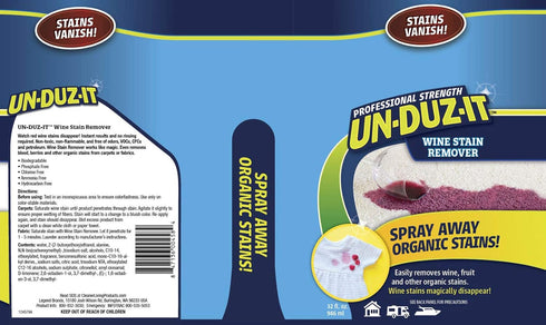 Un-Duz-It Wine Stain Remover Spray, Stain Remover for Carpet, Upholstery, Vinyl and Fabric, 32 Fl Oz Spray Bottle