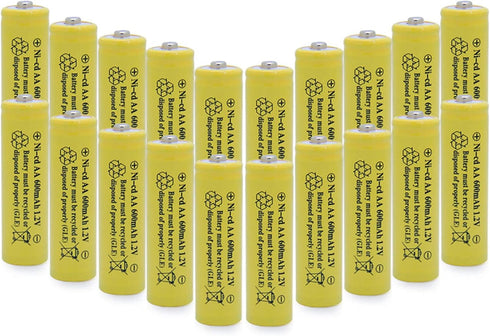AA NiCd 600mAh 1.2V Rechargeable Solar Batteries for Outdoor Garden Lights (20 Pack)