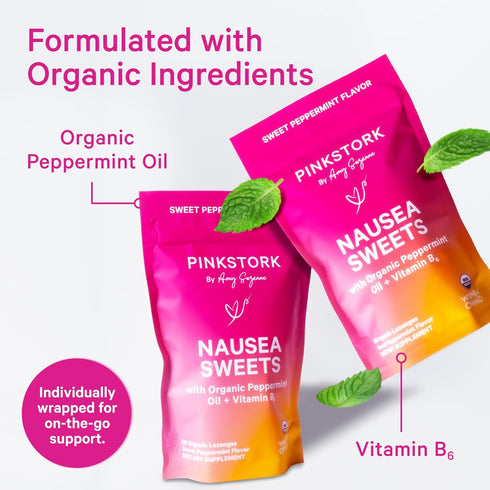 Pink Stork Organic Peppermint Sweets for Morning and Motion Sickness Support, 30 Wrapped Candies, 1st Trimester