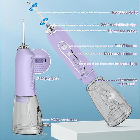 H2ofloss 300ML IPX7 Water Dental Flosser Teeth Pick, Cordless Portable Oral Irrigator Rechargeable Travel Irrigation
