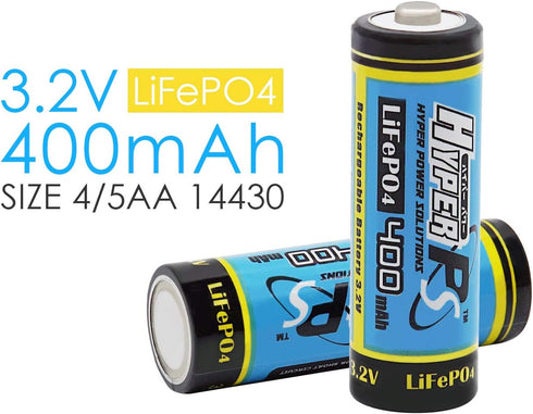 HyperPS (16-Pack) 3.2V LiFePo4 14430 (14 43mm) 400mAh x Rechargeable Battery for Solar Panel Light, Tooth Brush