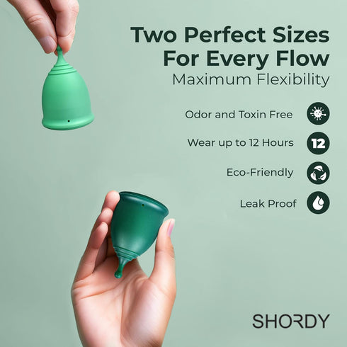 Set 12-Hour SHORDY Menstrual Cups with Applicator & Lube Reusable Period Cups (Small & Large) for Beginners