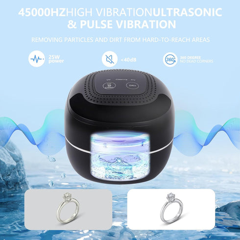 HKOURI Jewelry45kHz Ultrasonic Retainer Cleaner, Retainer Cleaner Machine for Dentures, Mouth Guards, Braces
