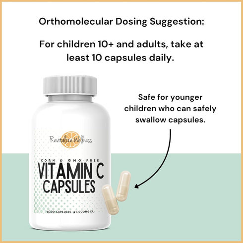 Vitamin C Capsules | Pure, Corn & GMO-Free | 1000 mg Vitamin C Per Capsule | 200 Capsules.