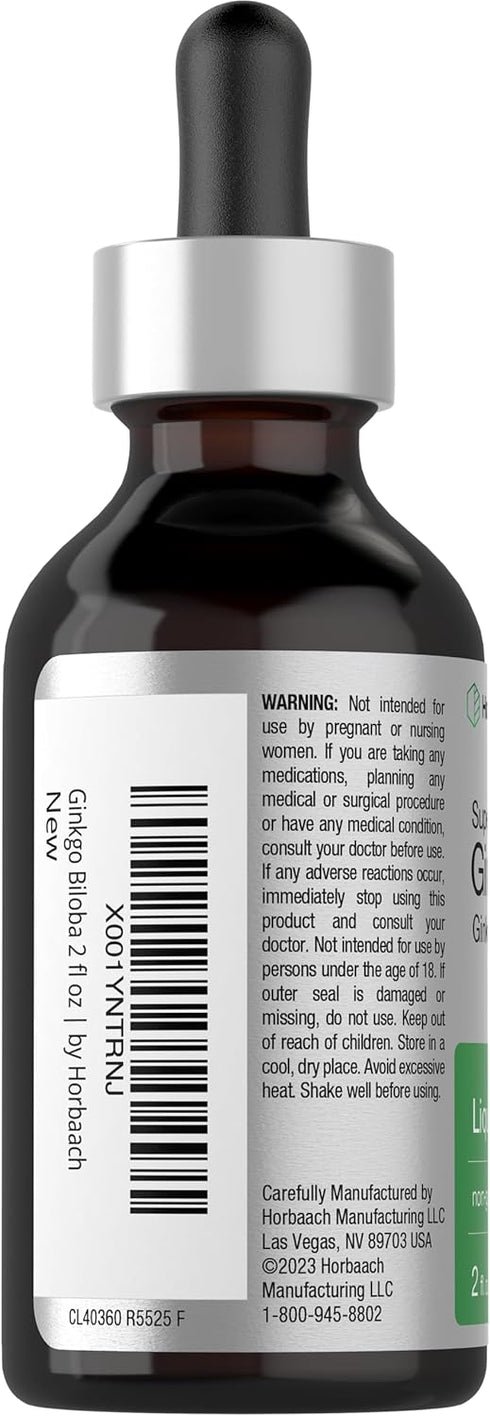 Horbaach Ginkgo Biloba Extract Liquid 2 fl oz, Alcohol-Free Herb Supplement, Vegetarian and Non-GMO