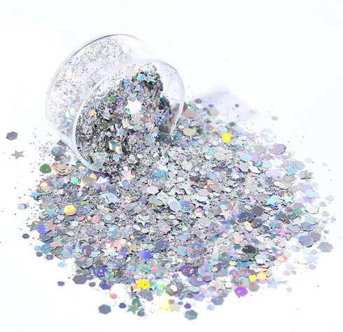 Holographic Chunky Glitter Sequins - 12 Colors Mixed Cosmetic Glitter for Face Body Eye Hair Nail Art Makeup