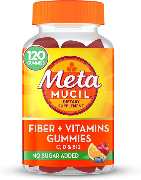 Metamucil Fiber Gummies for Adults - 120 Count, Vitamins C, D, B12, No Sugar Added, Citrus Berry Flavor