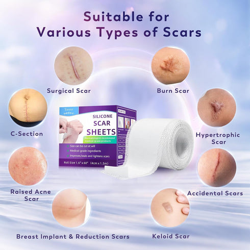Tape(1.8"x 157" Roll-4M), Silicone Scar Sheets, Silicone Scar Medical Grade Scar Sheets, Scar Tape for Surgical Scars