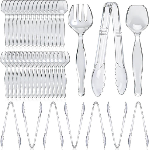 LSLYHTC Plastic Serving Utensils, Clear Serving Spoons Set Including 8 Disposable Plastic Tongs