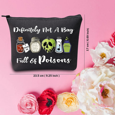 TSOTMO Evil Gift Queen Witchy Gift Poison Zipper Makeup Pouch Witch Poison Gift Poison Villains Inspired Gift Halloween Party Gift Villain Fans Gift (Full Of Poisons BLK)