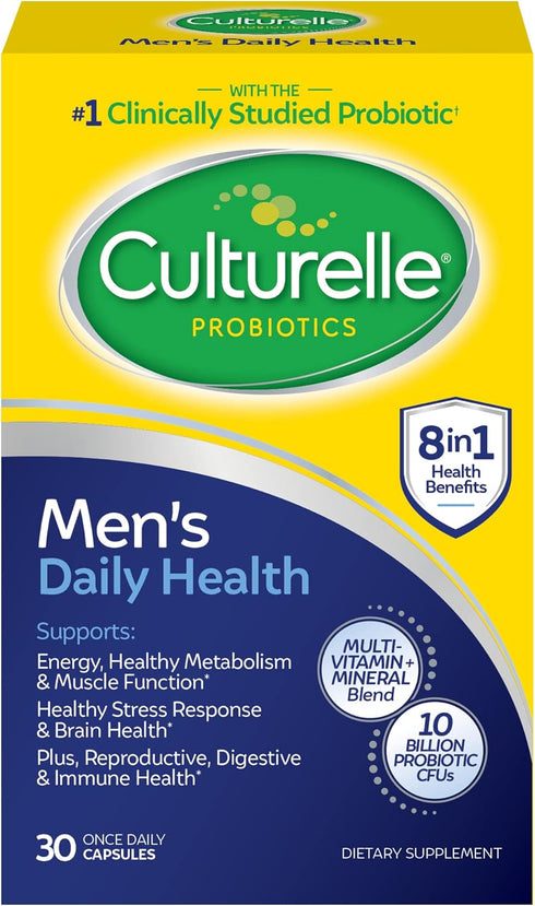 Culturelle Daily Health 8-in-1 Probiotic and Multivitamin for Men, 30 Count for Digestive Health & Immune Support