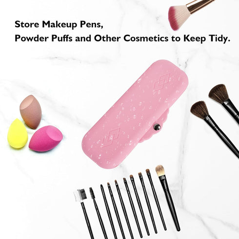 Silicone Makeup Brush Holder Bags, Cosmetic Case with Magnetic-Metal-Buttons for Travel Storage