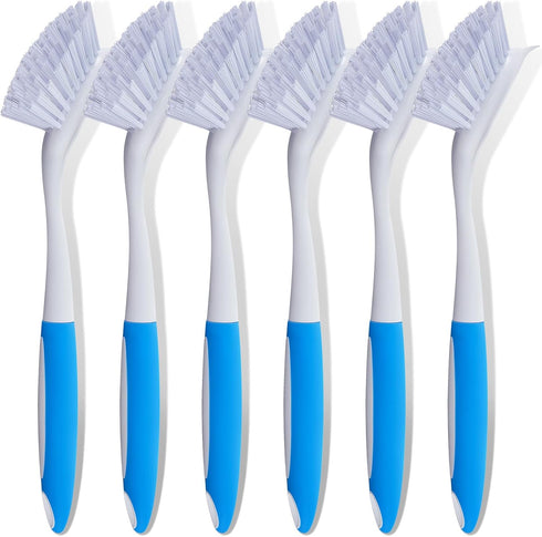 Hsei 6 Pcs Blue Kitchen Scrub Dish Brush Bulk with 11 Inch Handle
